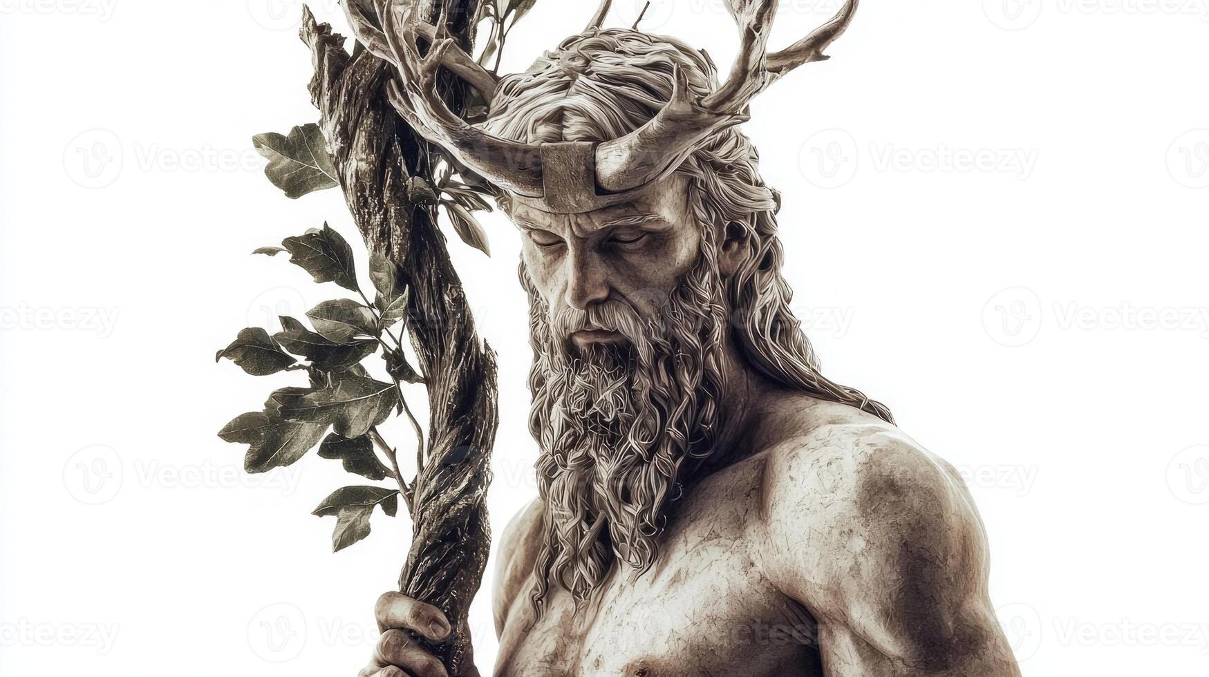 Eir the goddess associated with healing in Scandinavian mythology showcasing her majestic presence with natural elements and strong features enveloped in an aura of serenity. photo