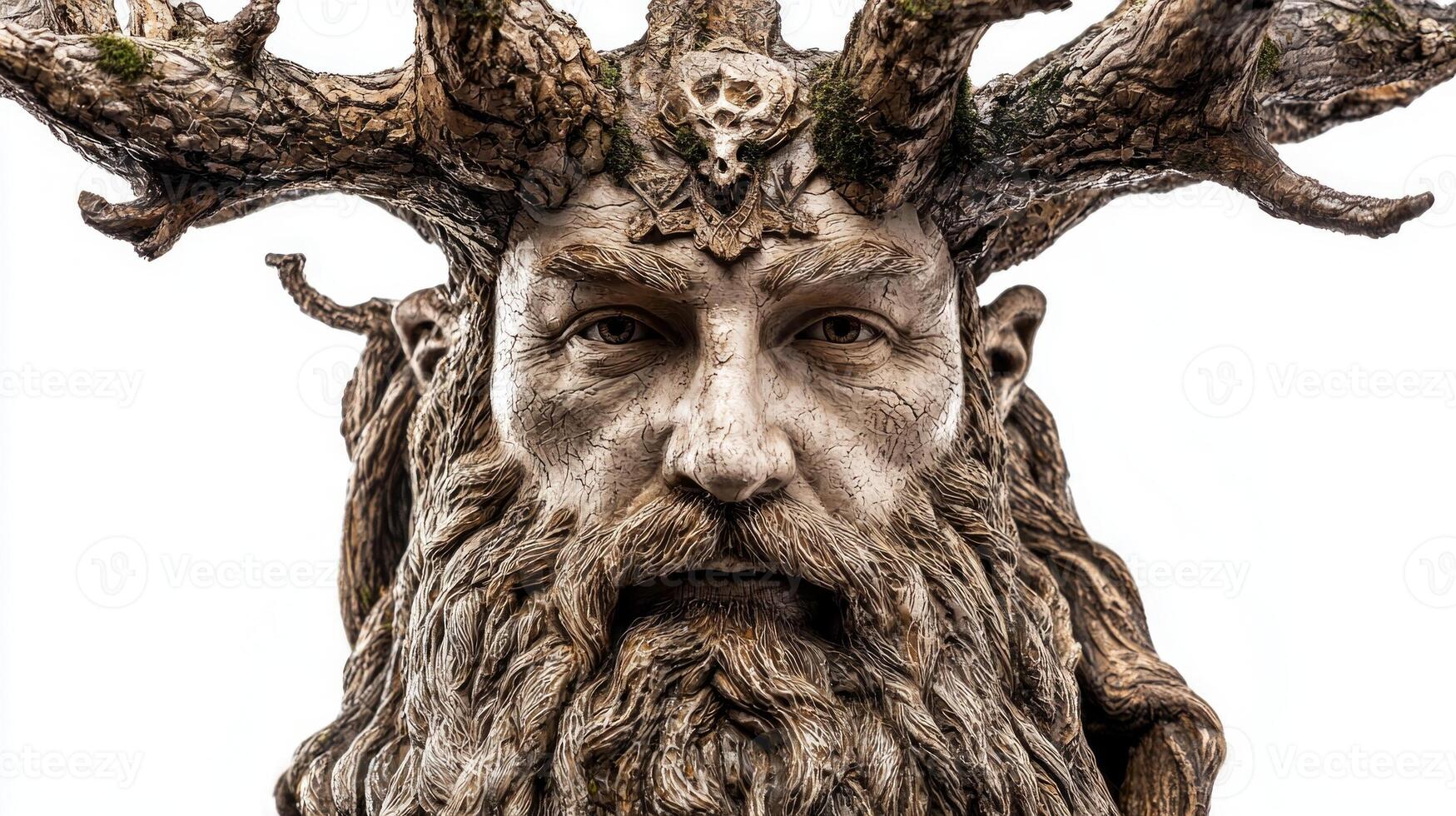 Eir the Scandinavian goddess of healing is represented with intricate details showcasing her natural elements and symbolic features on a white backdrop. photo