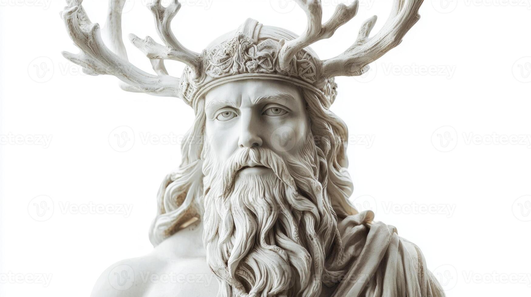 artwork features a detailed representation of Eir the Scandinavian goddess known for healing. Her serene expression and majestic antlers highlight her divine connection. photo