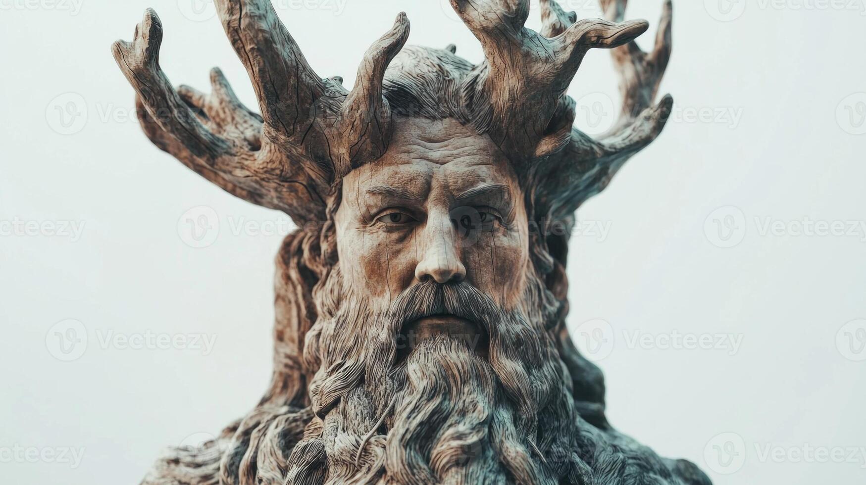 Forseti known in Scandinavian mythology as the god of justice is depicted with intricate details showcasing his long beard and antlered crown emphasizing his divine nature. photo