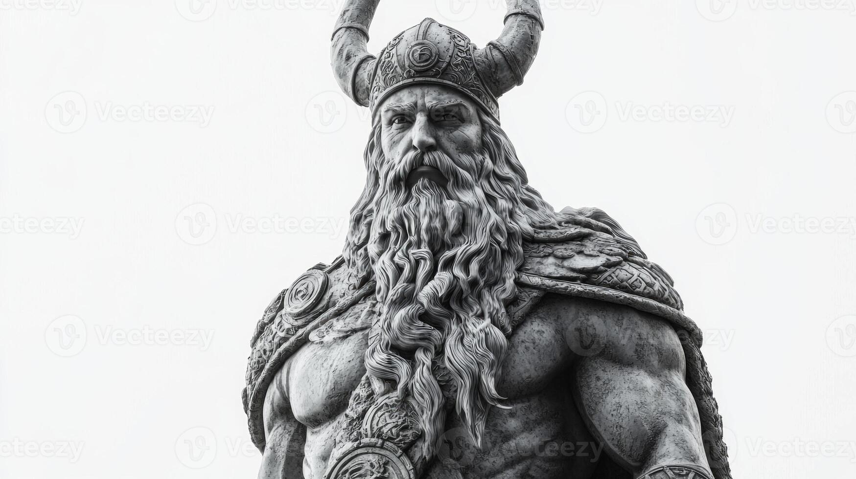 artwork features the Scandinavian god Frig with a majestic appearance that highlights his powerful physique and elaborate armor. The focus is on his detailed attributes. photo