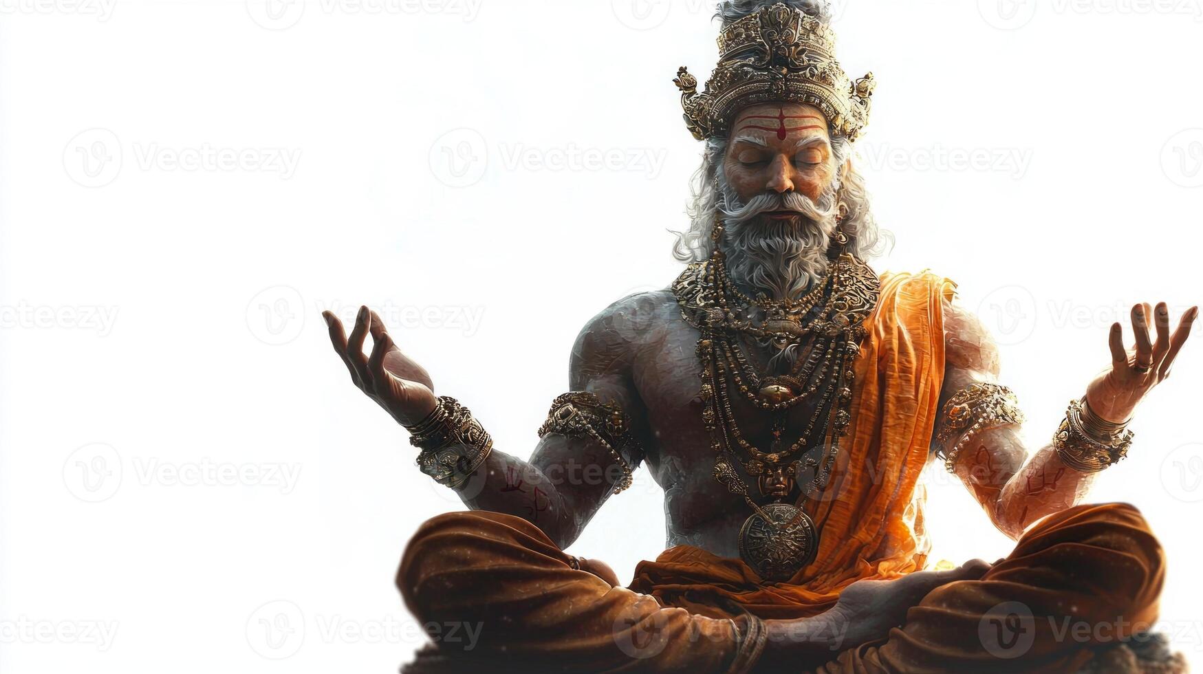 indian god Shiva Purana is portrayed in a strikingly realistic manner against a white backdrop capturing his strength and calm demeanor photo