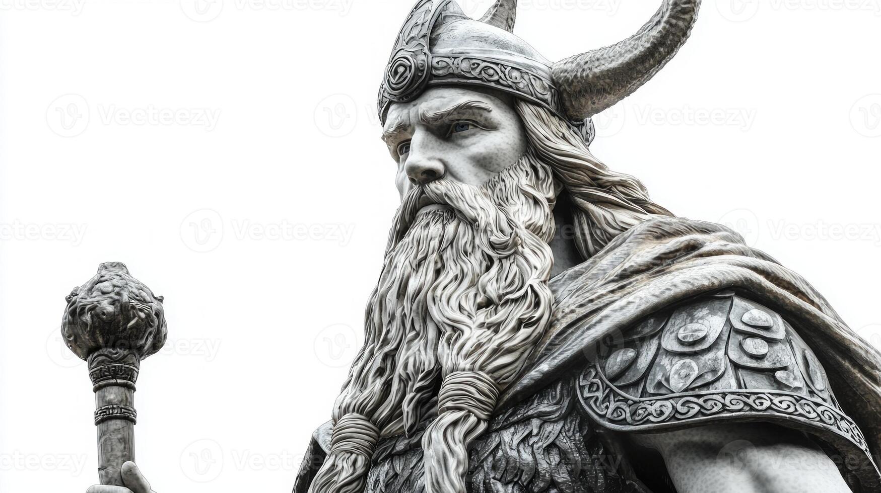 Magni the Scandinavian god of strength displayed with intricate details and expressive features embodies the essence of Norse mythology on a stark white backdrop. photo