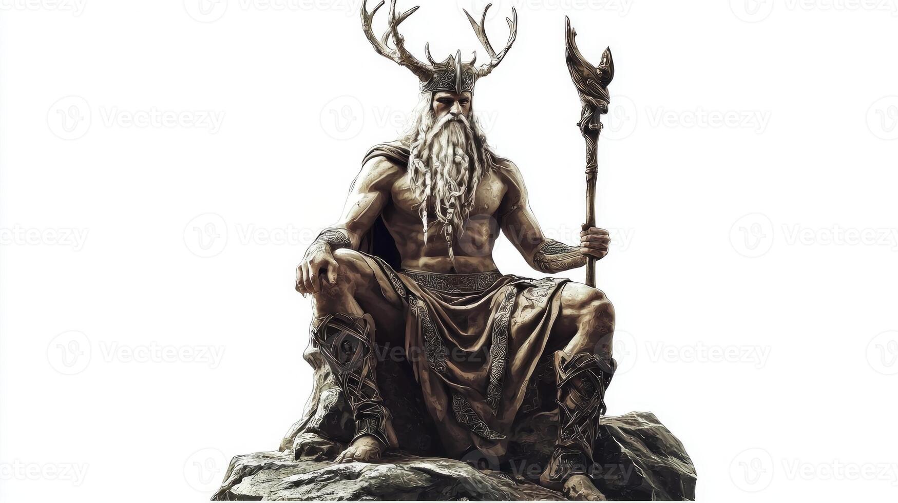Njord the powerful Scandinavian god associated with the sea and winds is depicted with antlers and a regal posture. His commanding presence evokes strength and wisdom. photo