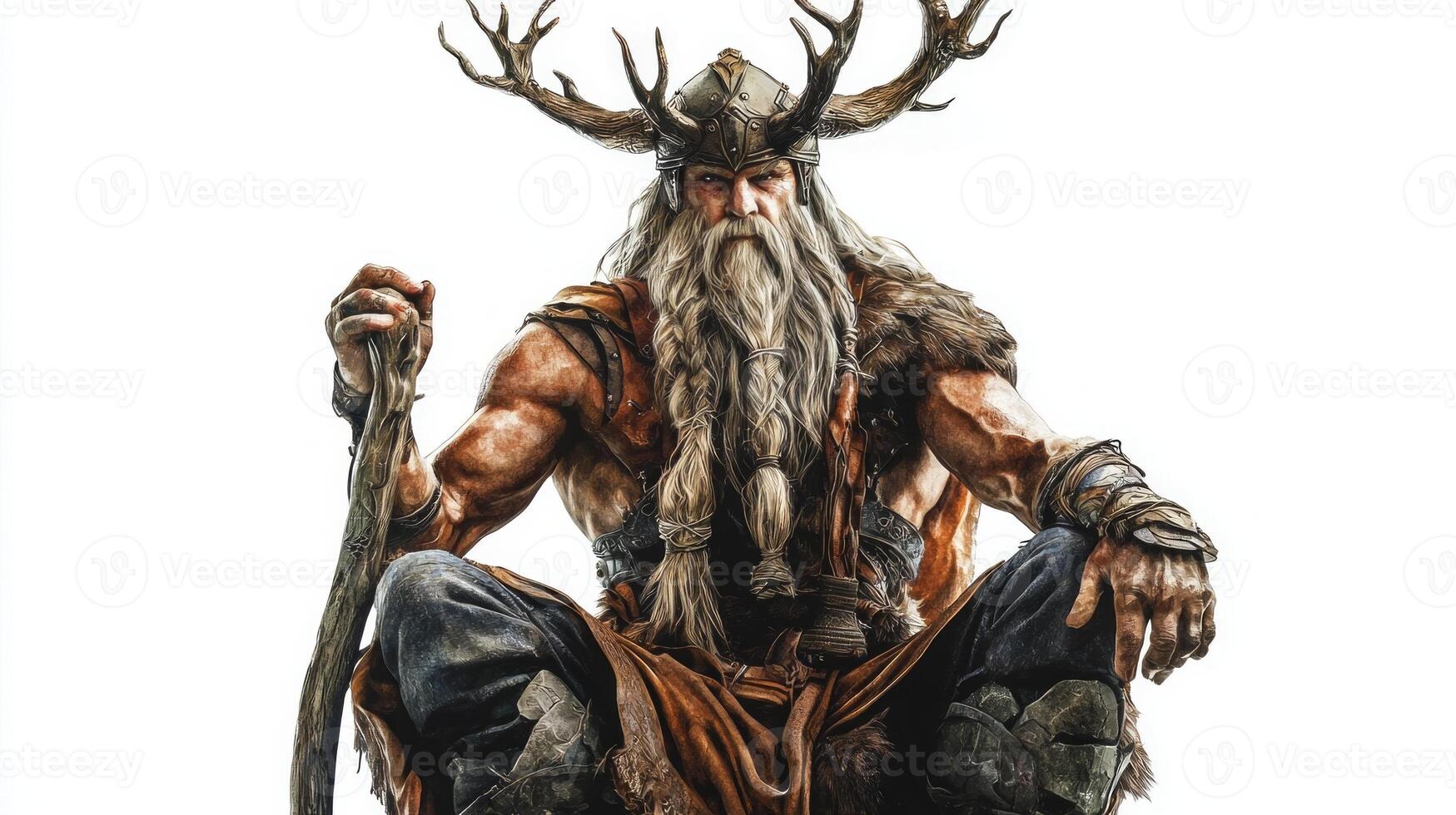 Njord the Scandinavian god of the sea and winds is depicted seated with a commanding presence. photo