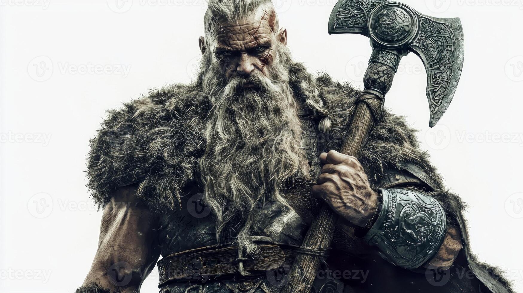 portrayal depicts Tyr a powerful Scandinavian god known for his bravery and strength holding a formidable axe ready for battle and embodying warrior spirit. photo