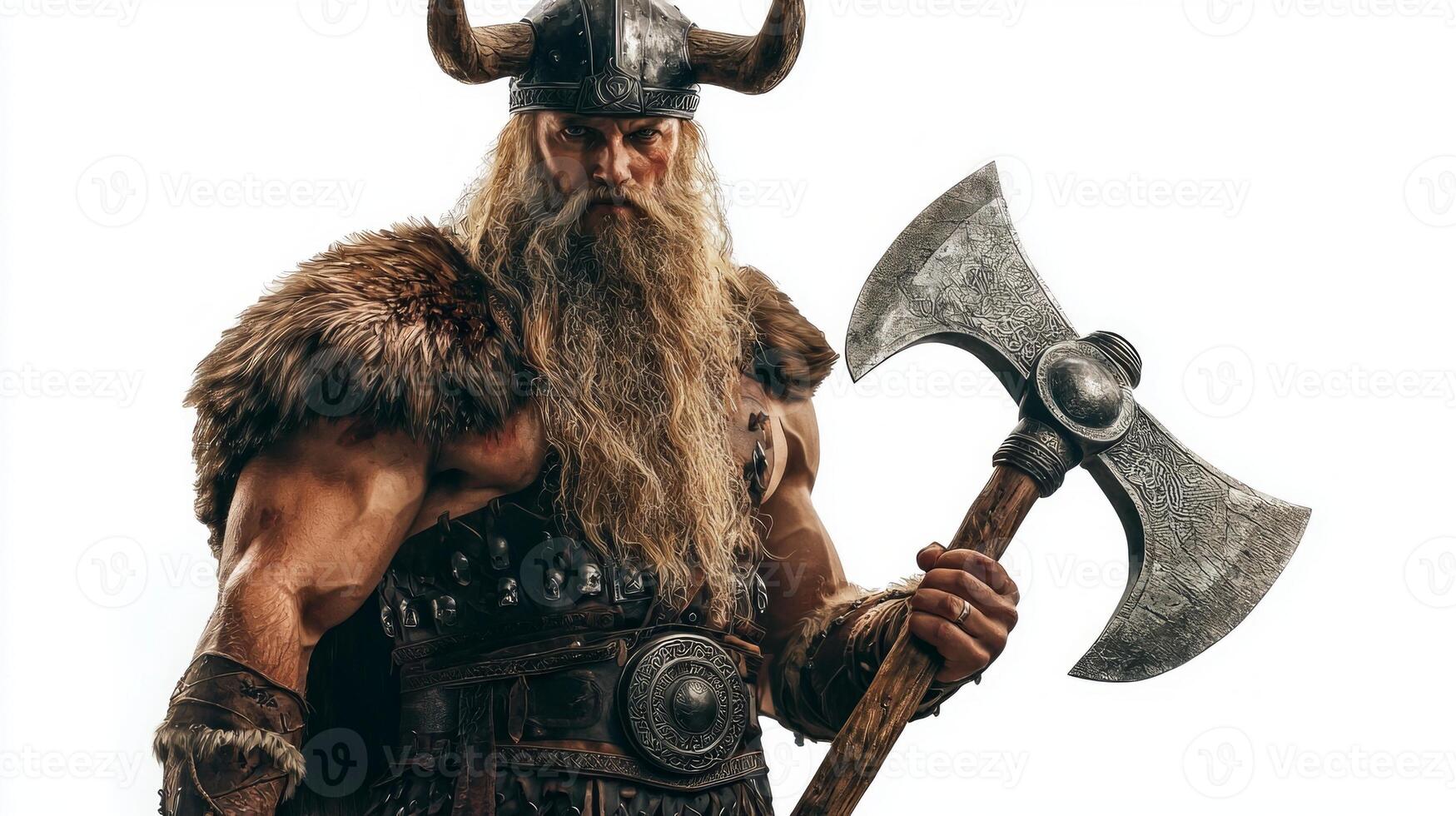 Tyr the god of war from Scandinavian mythology assertively holding his battle axe. The character exudes strength and valor showcasing his rich heritage. photo