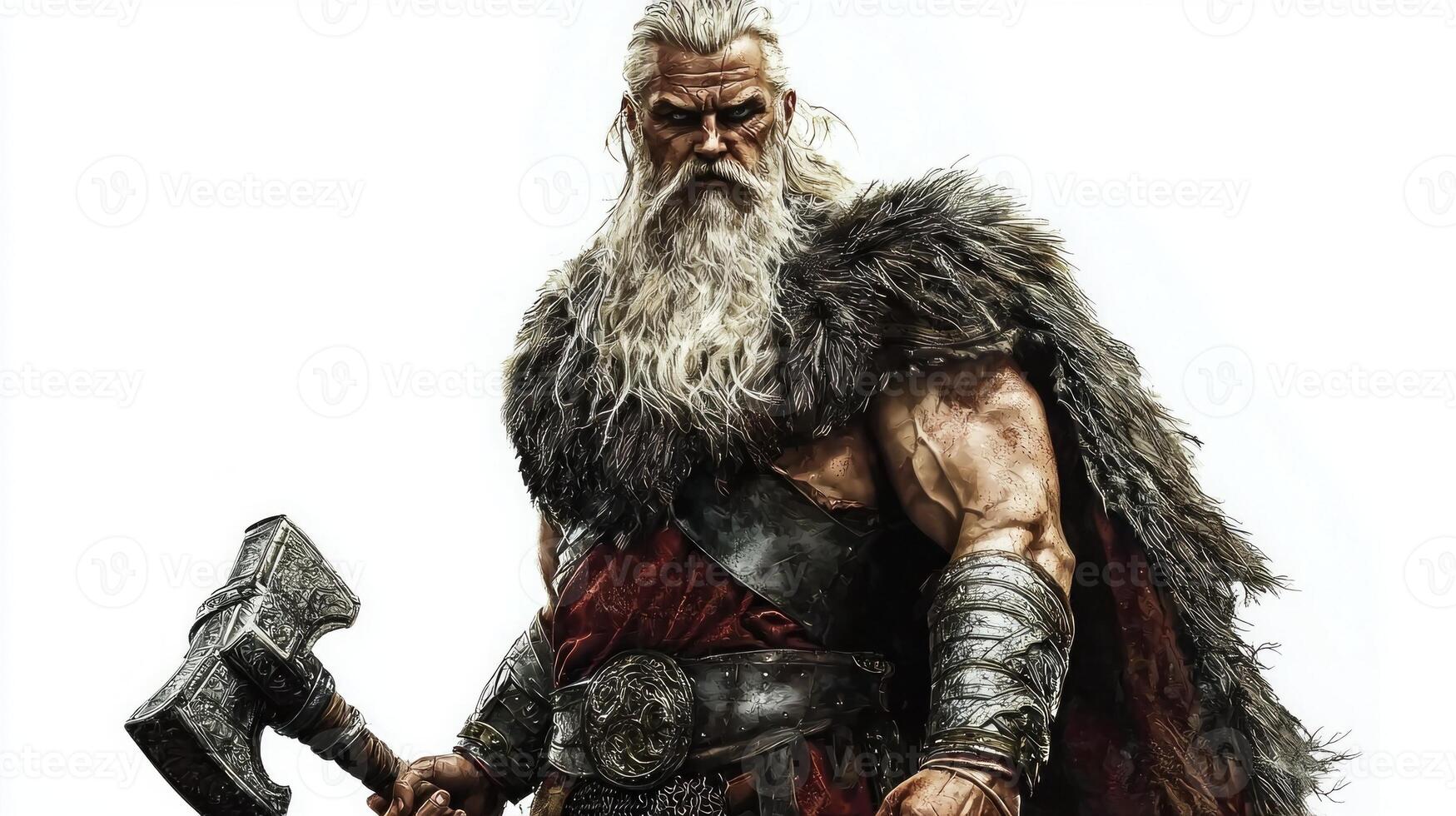 Tyr the god of war in Norse mythology highlighting his muscular build fierce expression and iconic weaponry reflecting ancient Scandinavian warrior tradition. photo