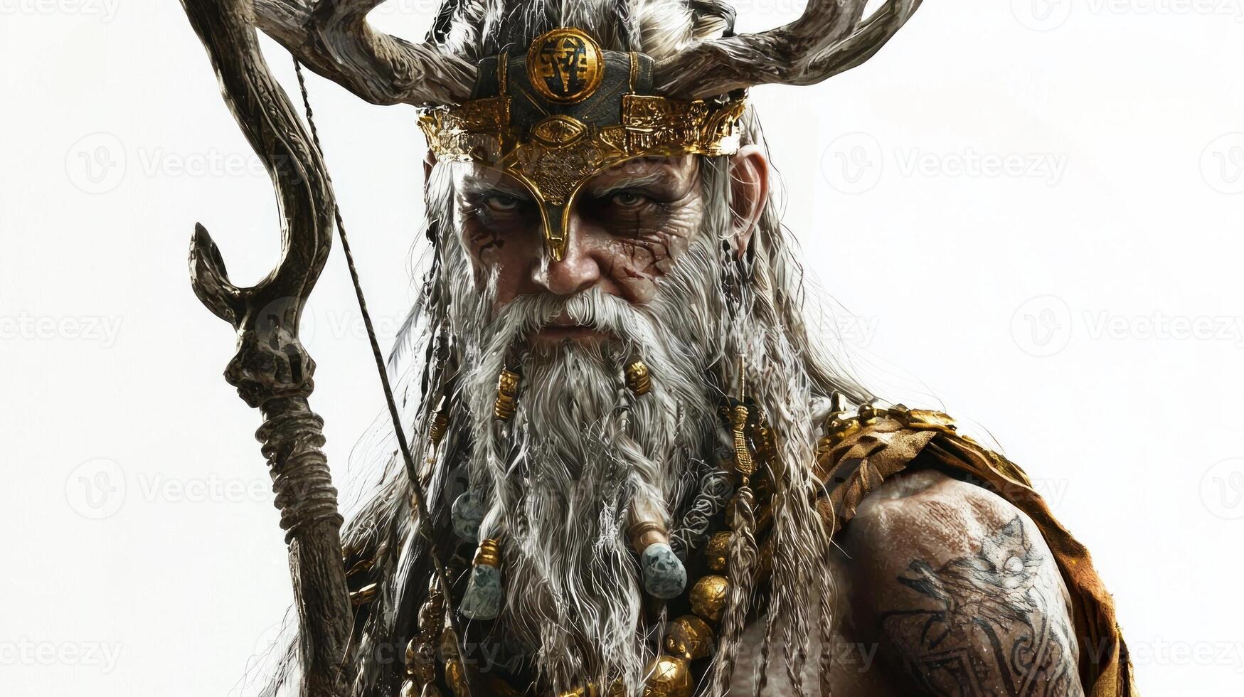 Scandinavian god Ve stands prominently showcasing his majestic features elaborate attire and unique accessories that highlight his divine nature. photo