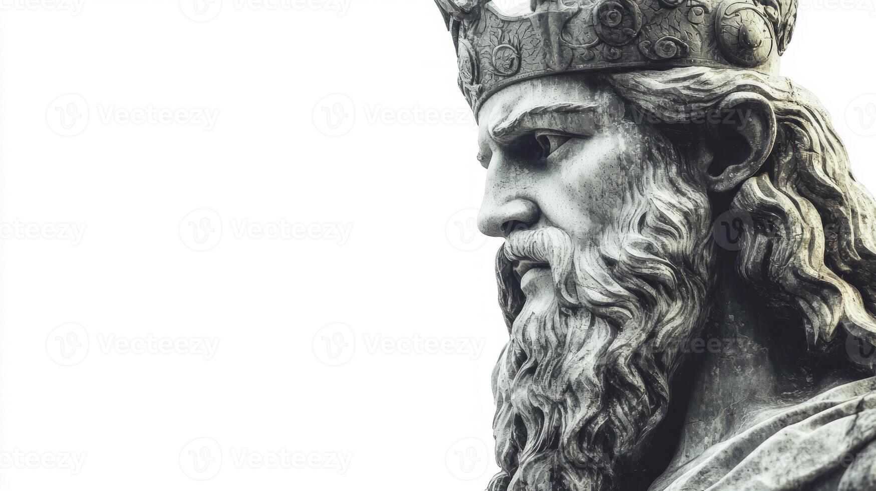 The image presents a lifelike representation of Vidar known as the vengeful son of Odin capturing the majestic details of his crowned head and fierce expression conveying his strength. photo