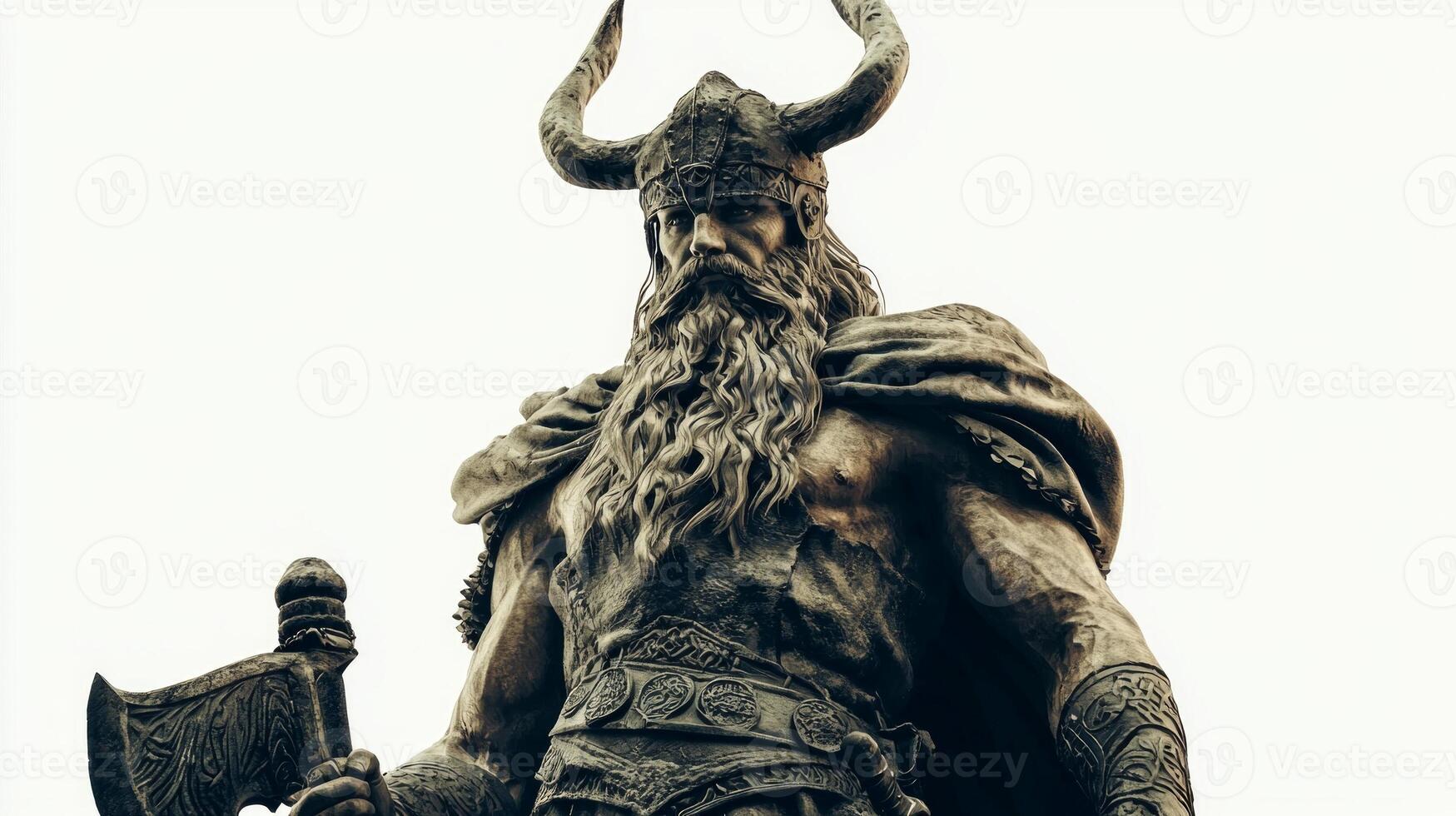 artwork represents Vidar a powerful Scandinavian deity associated with vengeance and silence. His imposing figure is accentuated by intricate details showcasing mythical attributes. photo