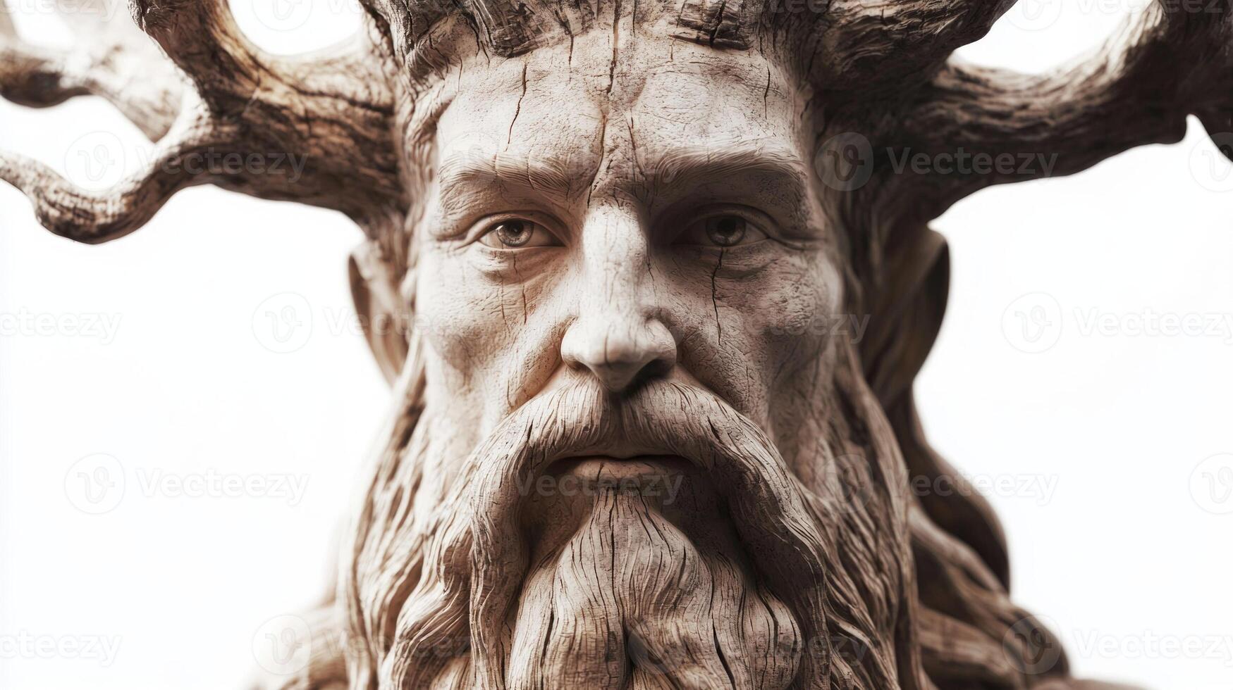 figure of Vili is presented with striking realism highlighting his detailed face flowing beard and imposing antlers embodying the essence of Scandinavian mythology. photo
