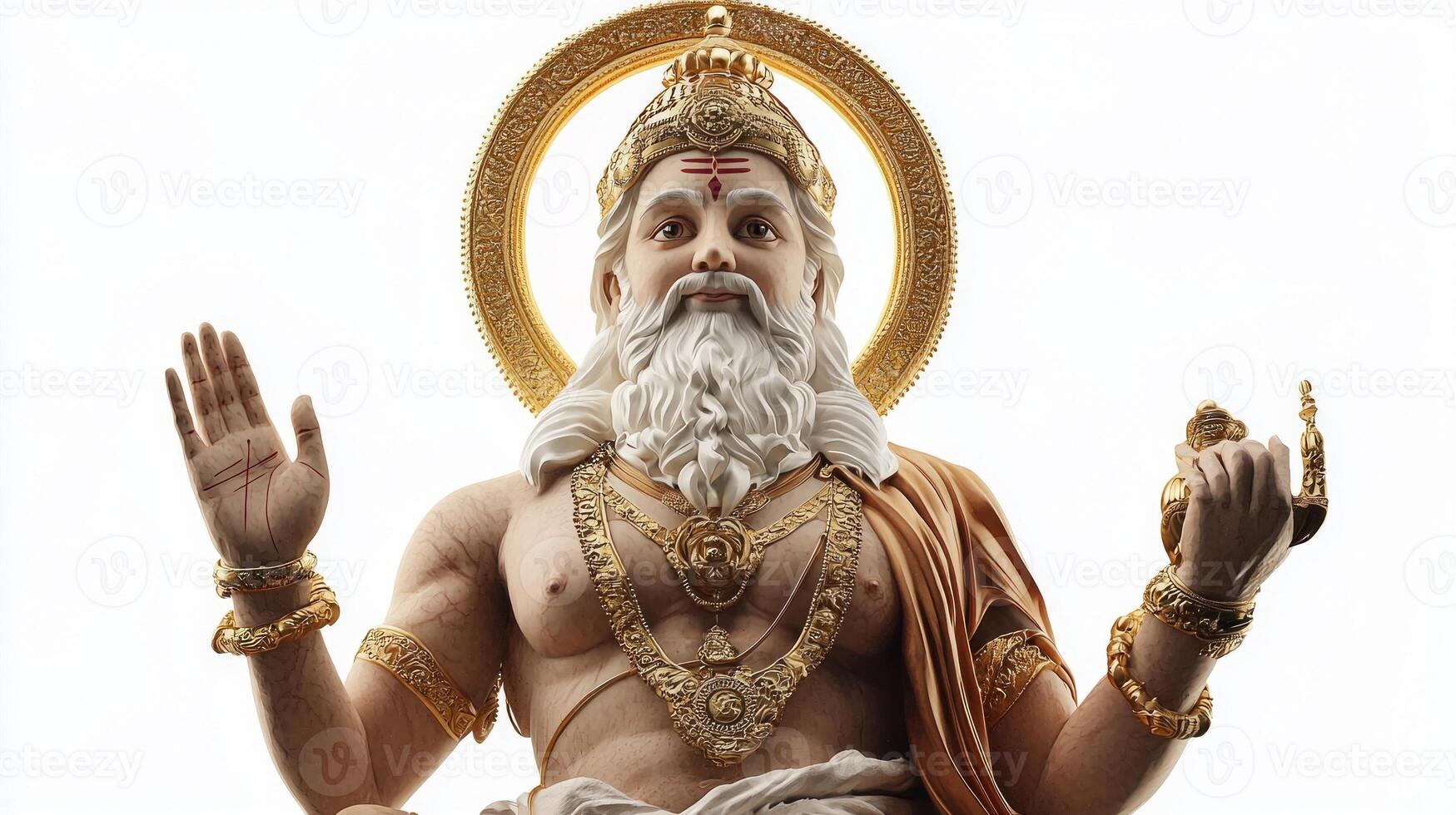 indian god Shiva Purana stands confidently showcasing a powerful presence. His intricate attire and striking features are beautifully highlighted against a pure white background. photo