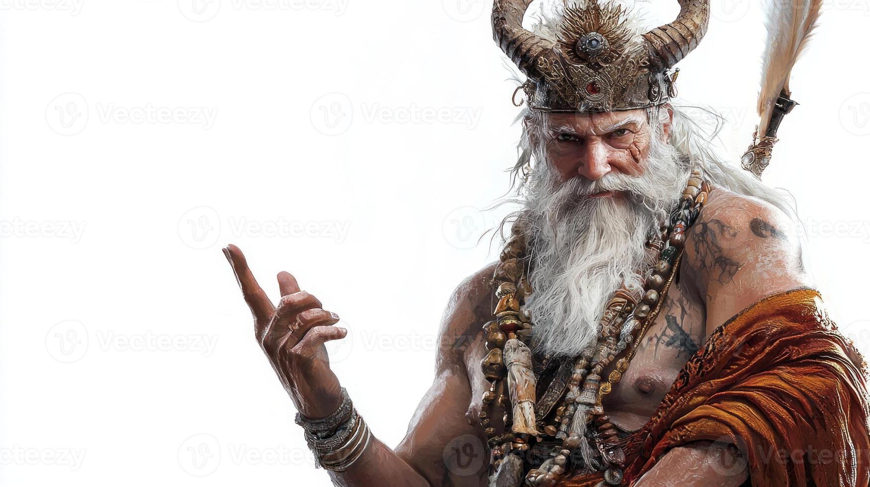 striking representation of Modi the Scandinavian god stands confidently with a powerful expression. He is adorned with traditional weapons and intricate accessories embodying strength and wisdom. photo