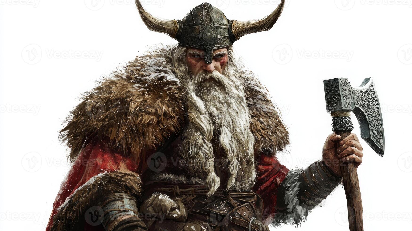 powerful representation of Ullr the god associated with winter and hunting. He stands confidently with his axe embodying the spirit of ancient Scandinavian mythology. photo