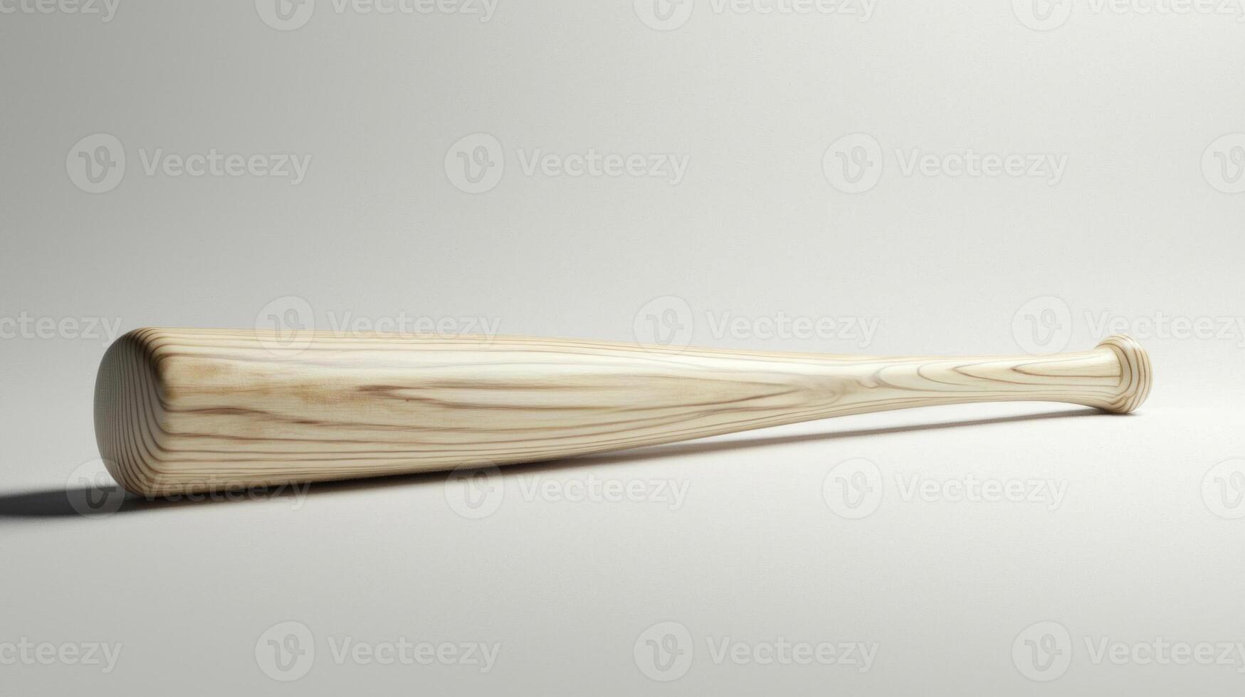 artistic layout showcases a baseball bat laid flat on a white background emphasizing the intricate wood grain and logo details under bright studio lighting. photo