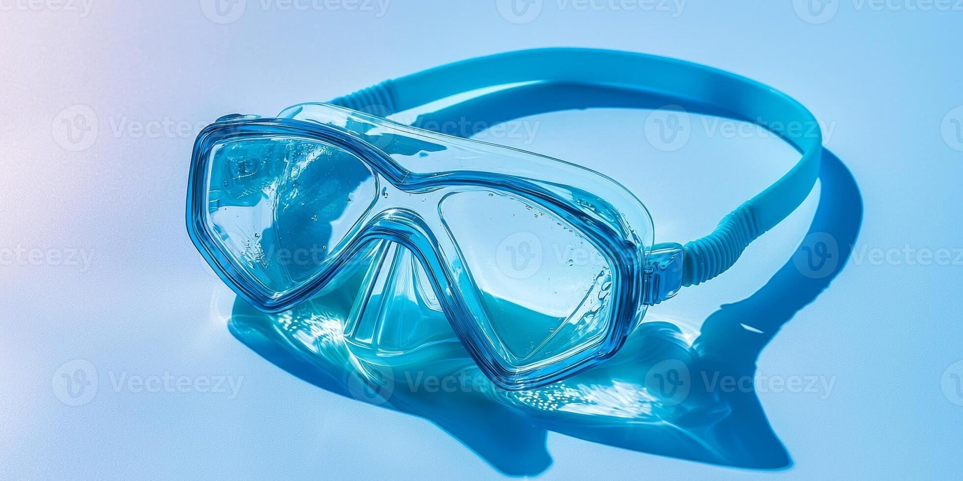 diving snorkel and mask set is displayed against a white background showcasing the silicone mask and breathing tube with bright overhead lighting and soft shadows. photo