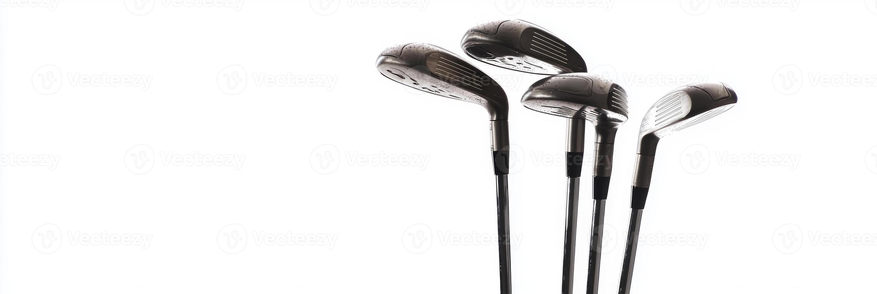 set of golf clubs stands upright in a bag highlighting the intricate details of the club heads and the bags texture. The soft shadows create an inviting ambiance. photo