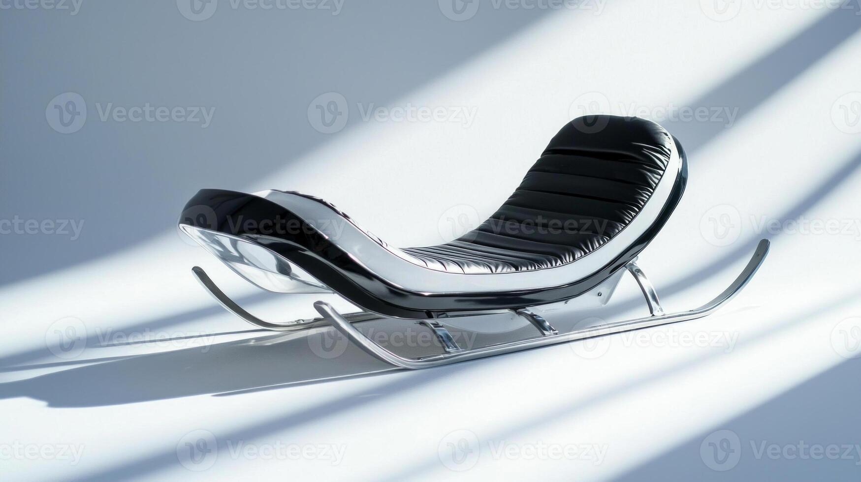 detailed view of a luge sled emphasizes its curved runners and ergonomic seat design enhanced by soft shadows and midday lighting in a minimalist setting. photo