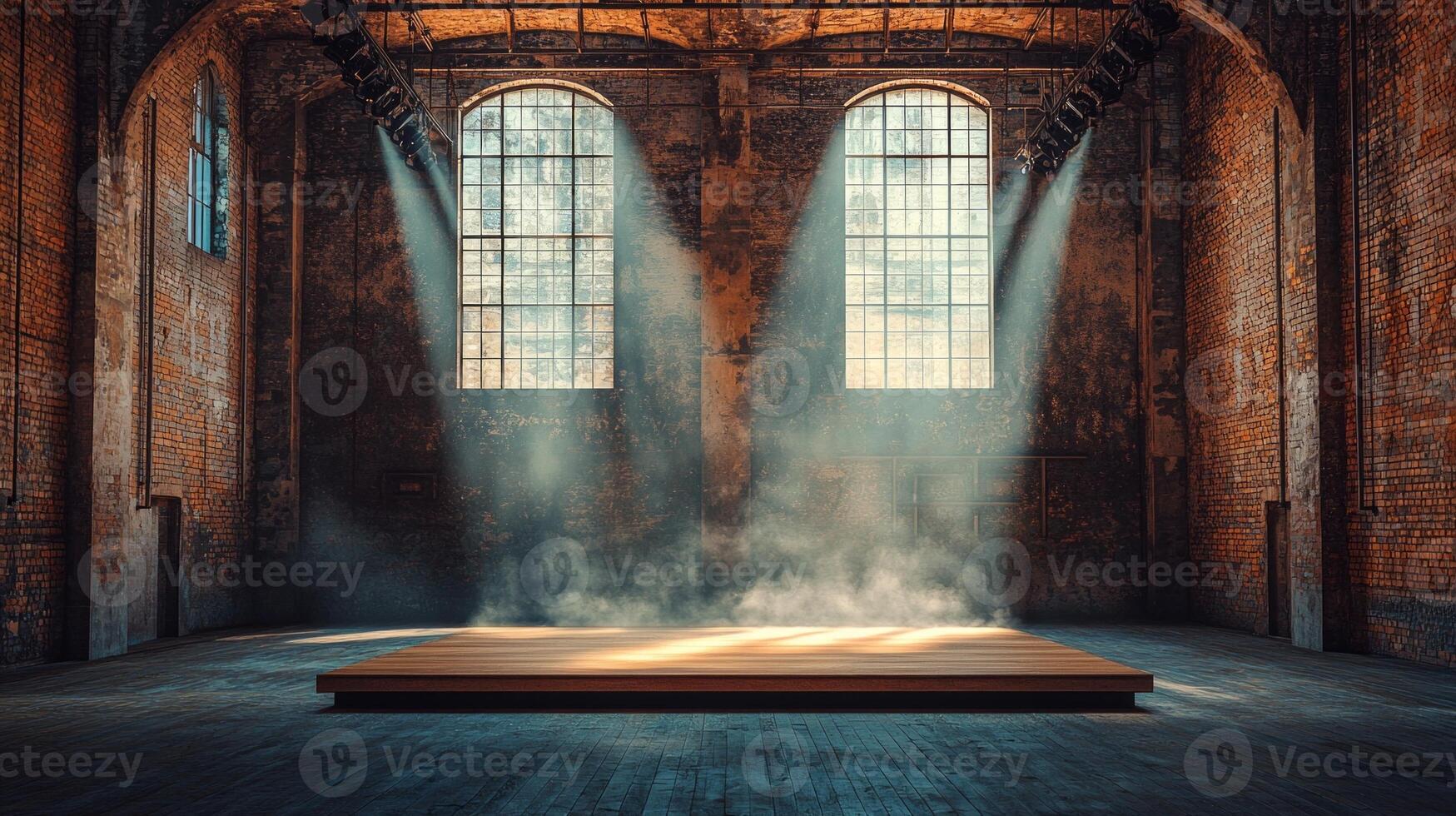 Within vintage gymnastics gym golden shafts light highlight dust particles floating in air evoking memories intense training and graceful performances on parallel bars. photo