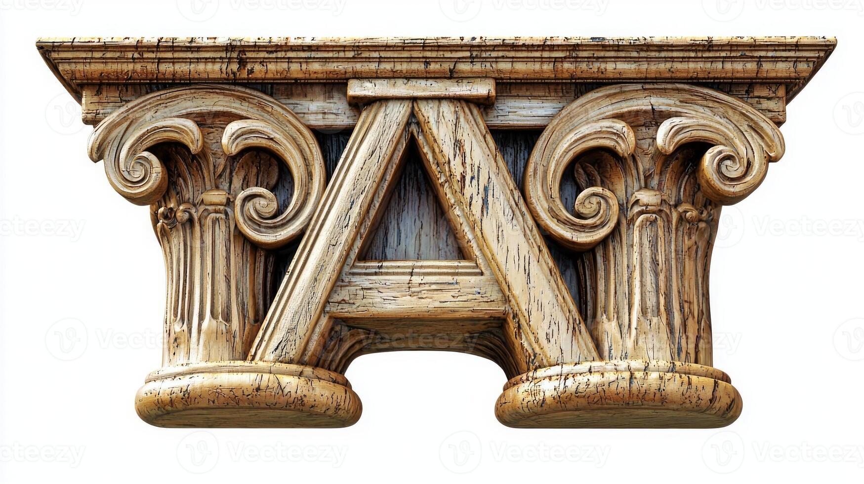 striking representation of the letter A, designed with antique column textures, showcases a blend of classical style and contemporary aesthetics on a clear white backdrop. photo