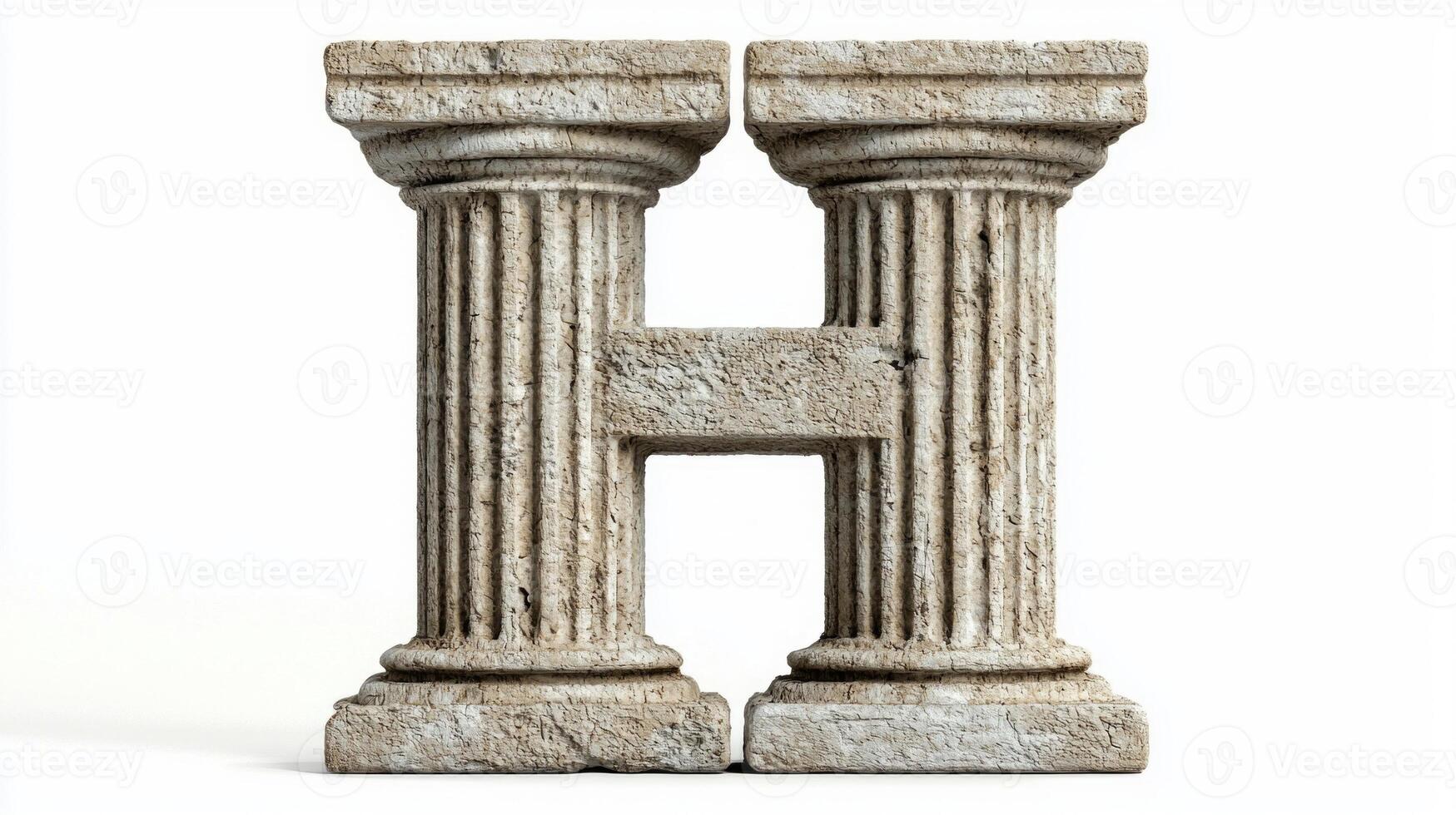 letter H is uniquely formed with an antique column texture blending historical architectural elements with modern typography to create a striking visual on a white backdrop. photo