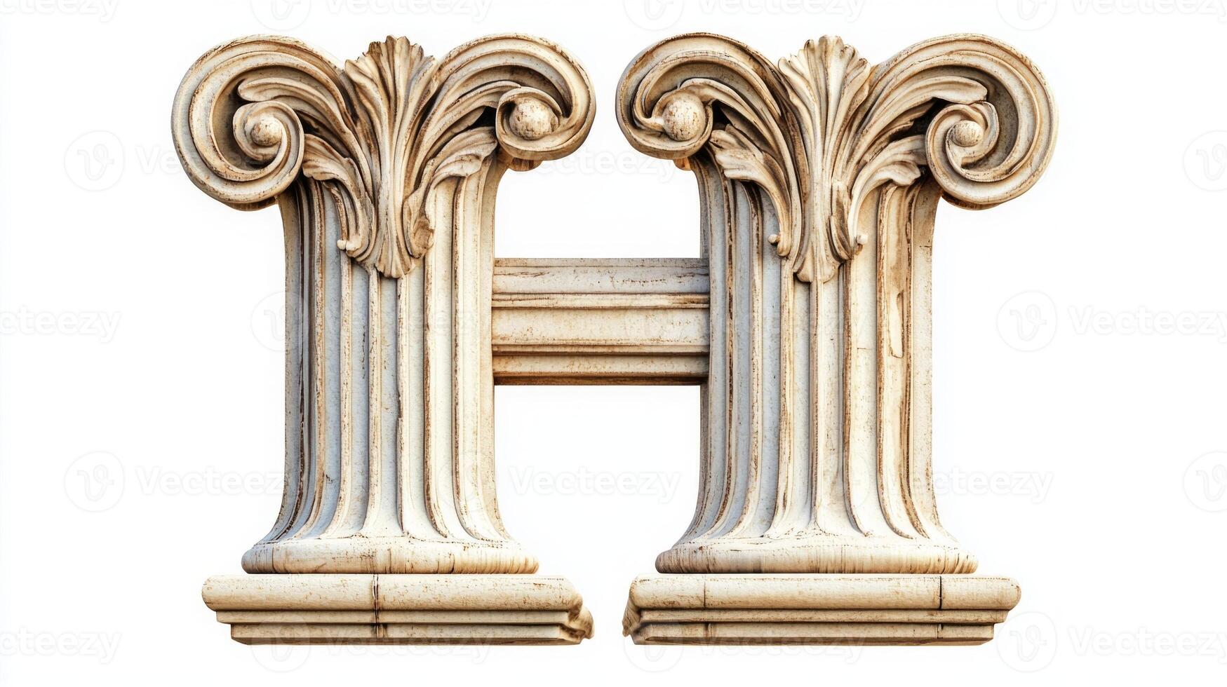 artwork features a beautifully designed letter H inspired by antique columns emphasizing ornate details and elegant textures photo