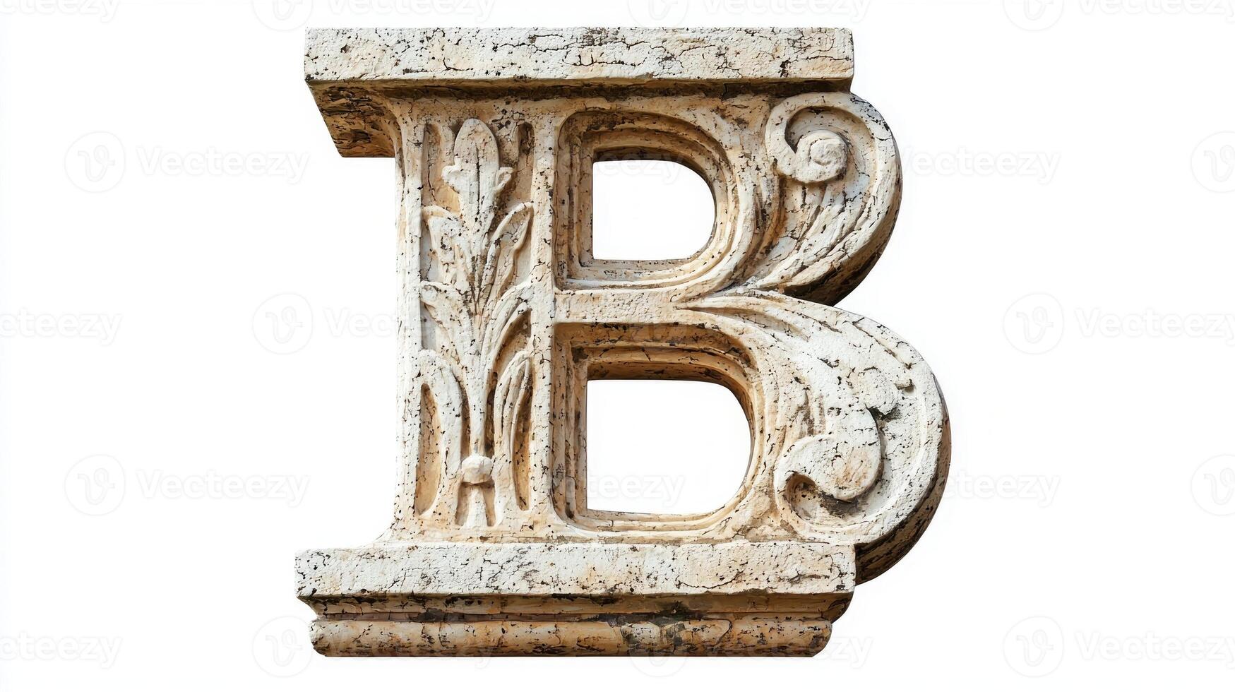 letter B stands proudly with an antique column texture, showcasing intricate details against a pristine white backdrop, merging historical elegance with contemporary style. photo