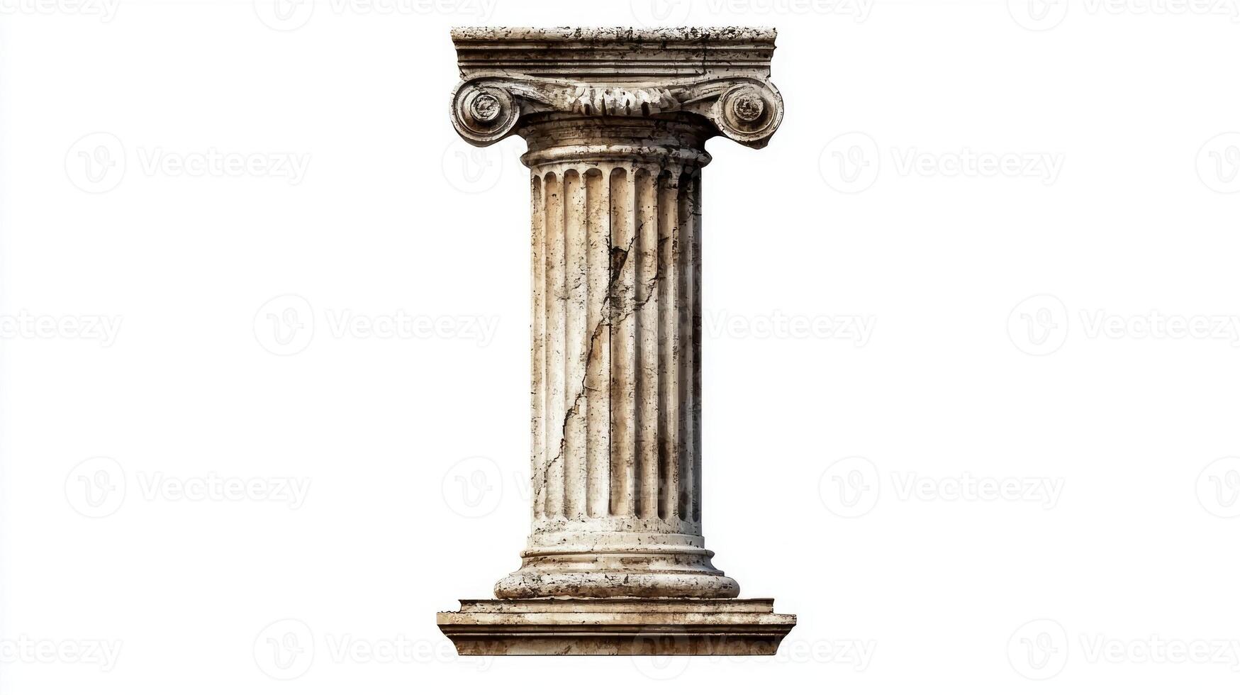 letter I is artistically shaped from an antique column texture, highlighting intricate details and timeless design, set against a pristine white background. photo