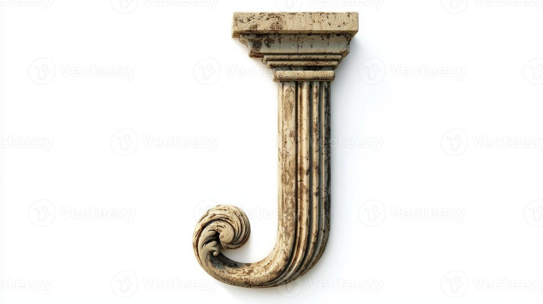 stunning representation of the letter J, featuring intricate antique column details. This artistic piece captures classic elegance and adds a unique touch to any decor. photo