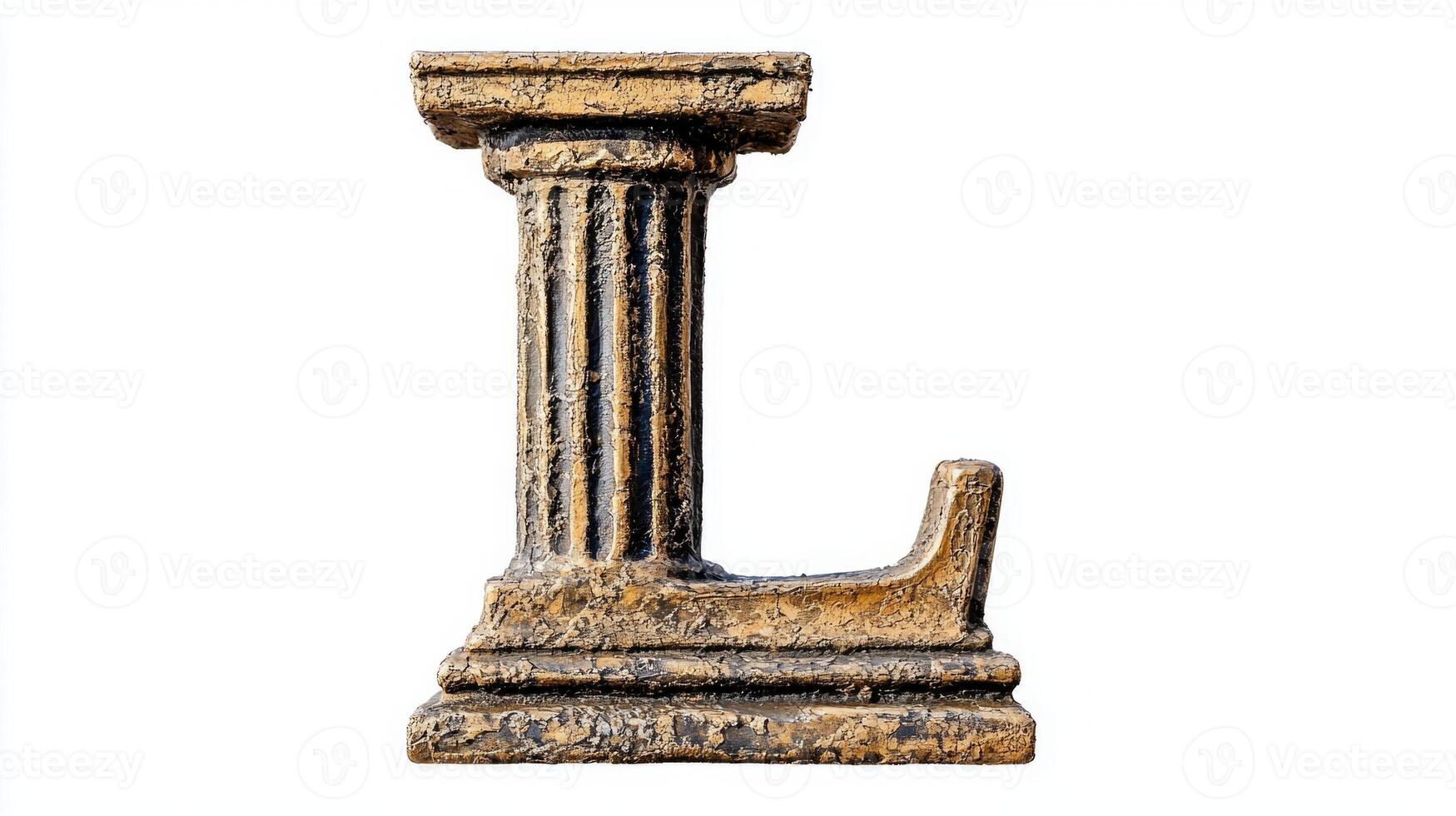 detailed representation of the letter L showcases an antique column texture, offering a vintage touch against a pristine white backdrop, perfect for artistic expression. photo