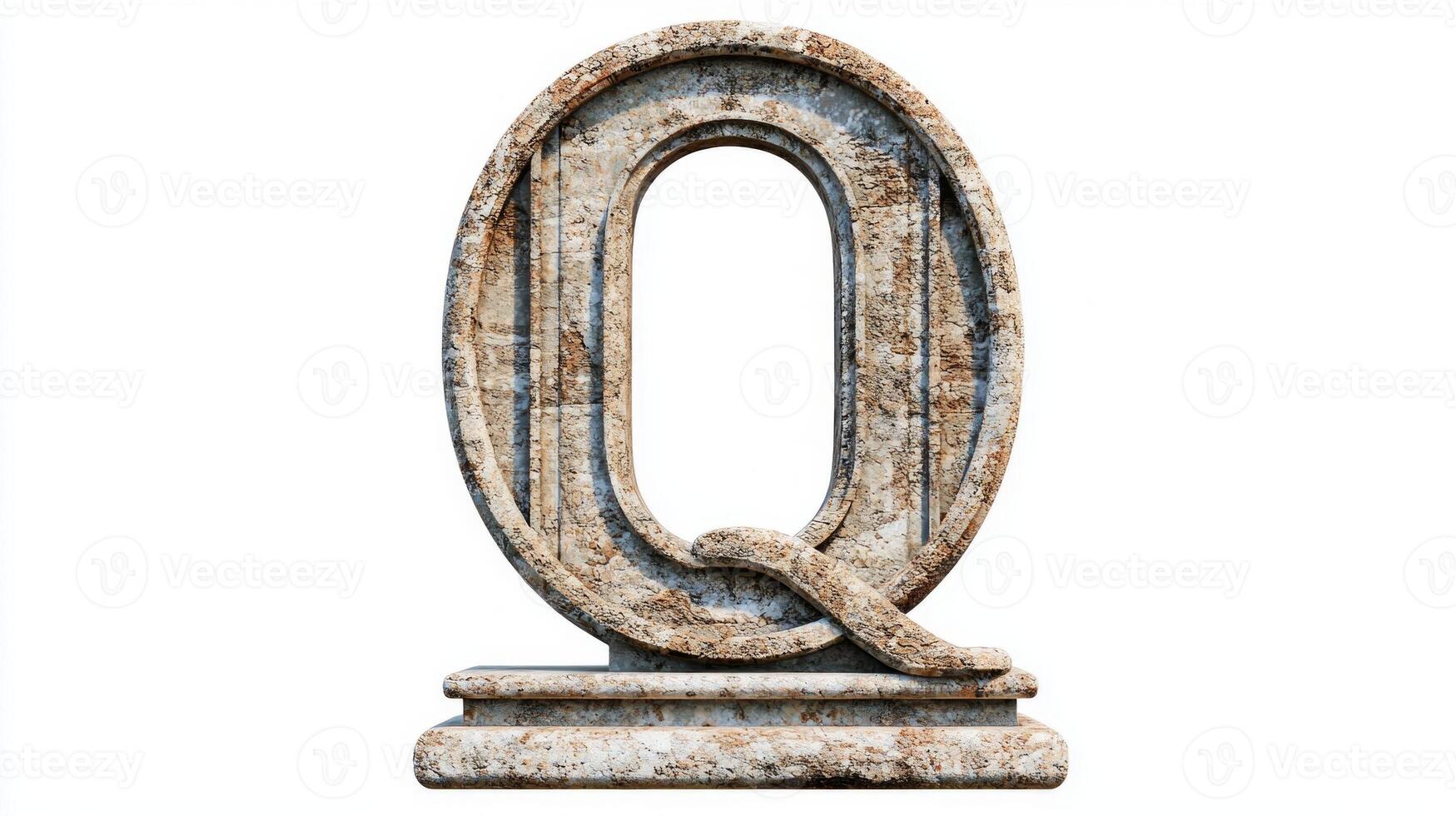 Highlighting the elegance of the antique letter Q, this artwork showcases a unique column texture in a timeless design, all set against a pristine white backdrop. photo