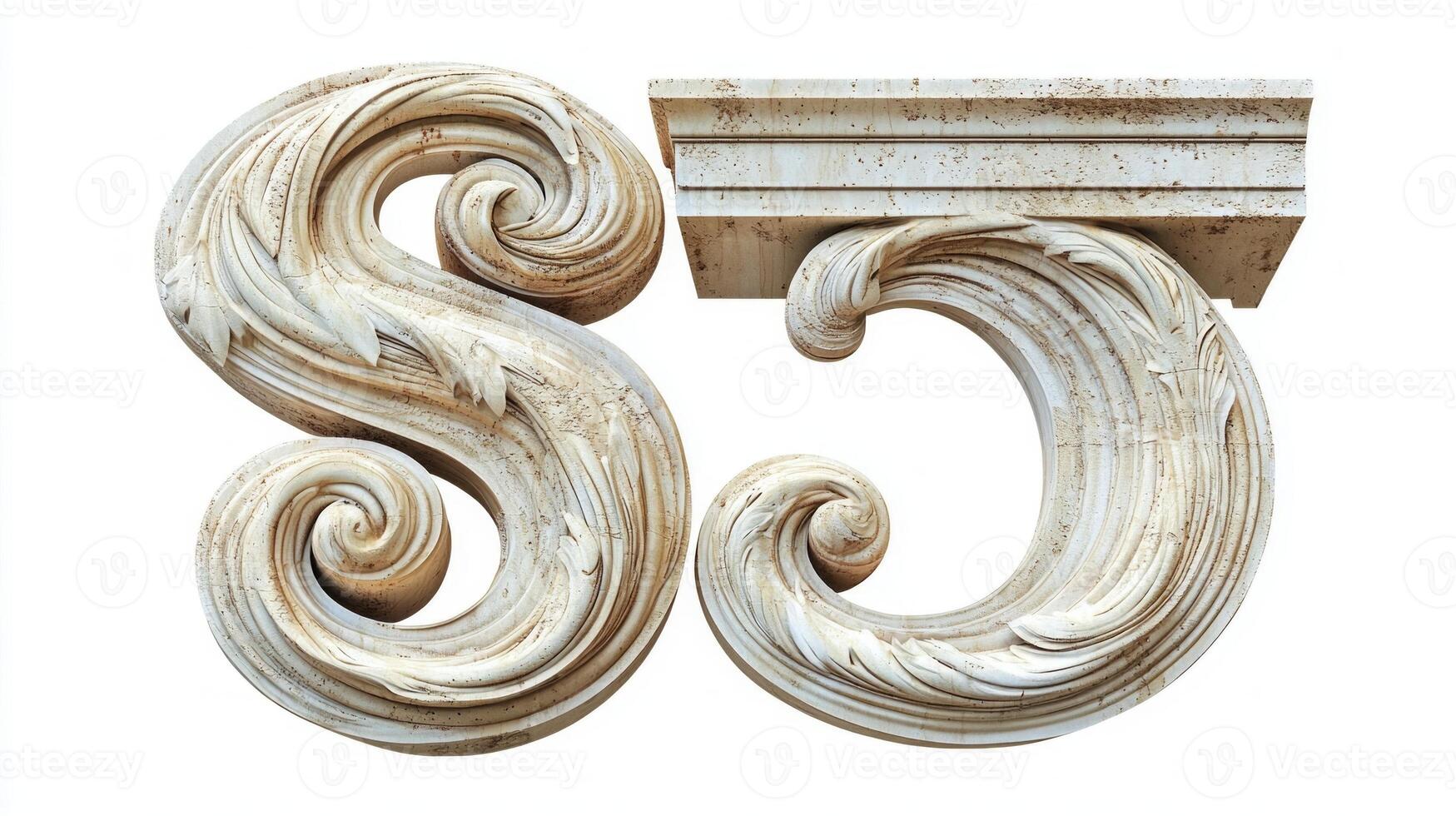 focus is on an ornate letter S crafted with an antique column texture, beautifully detailed and isolated against a clean white background, emphasizing its elegance. photo