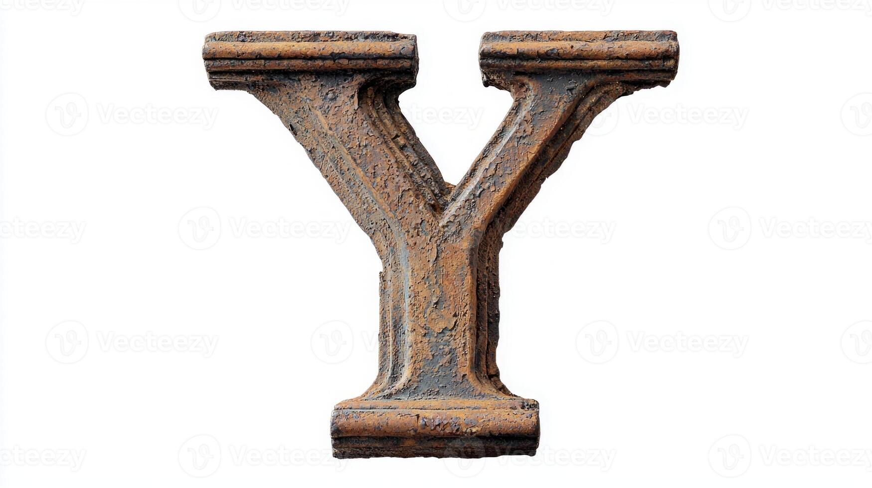 antique letter Y stands out, showcasing exquisite column-like texture that reflects a rich history, set cleanly against a white background, evoking timeless elegance. photo