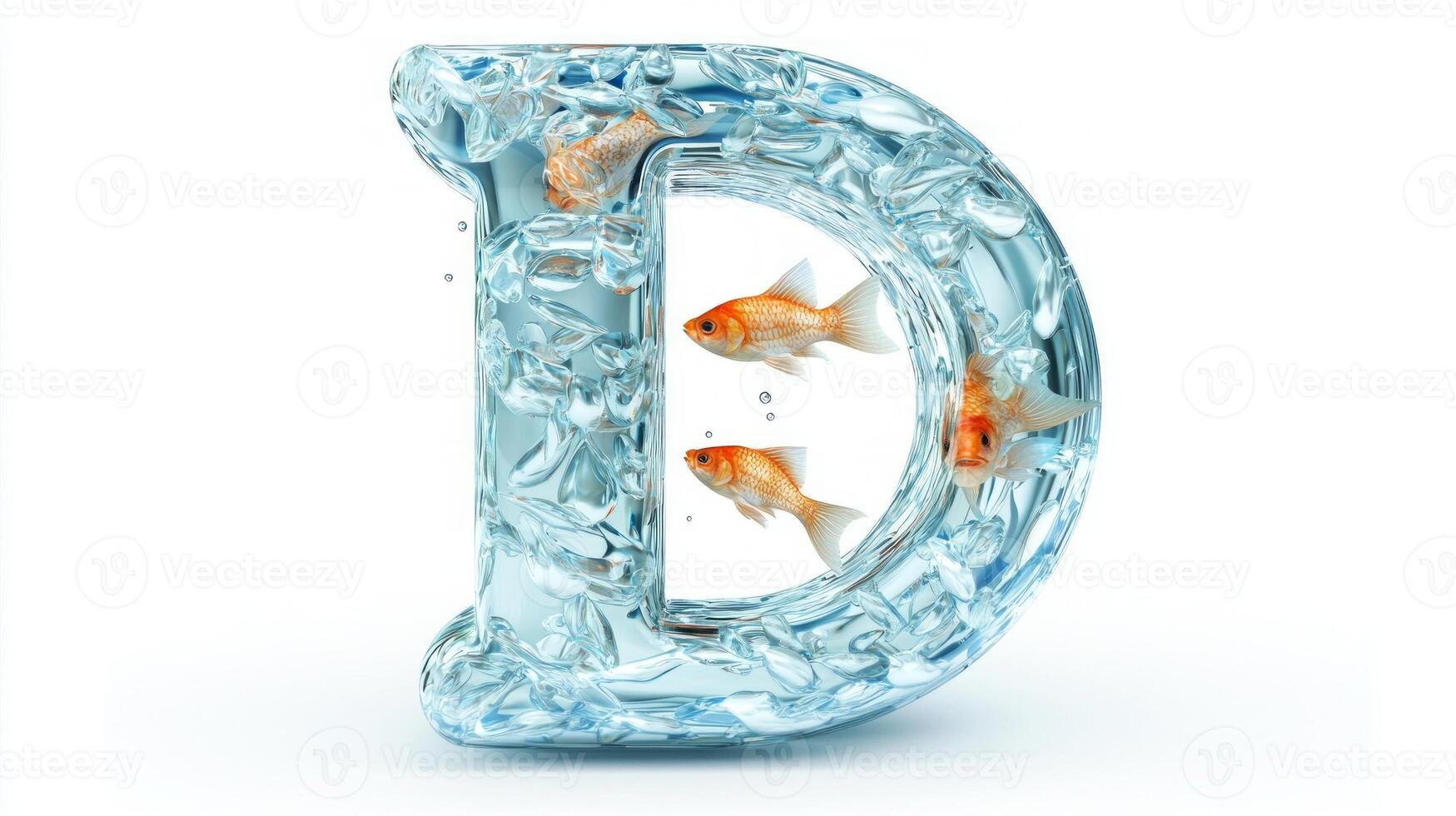 striking letter D made of glass showcases a captivating underwater scene, as lively fish explore their aquatic environment within a clear and artistic design. photo