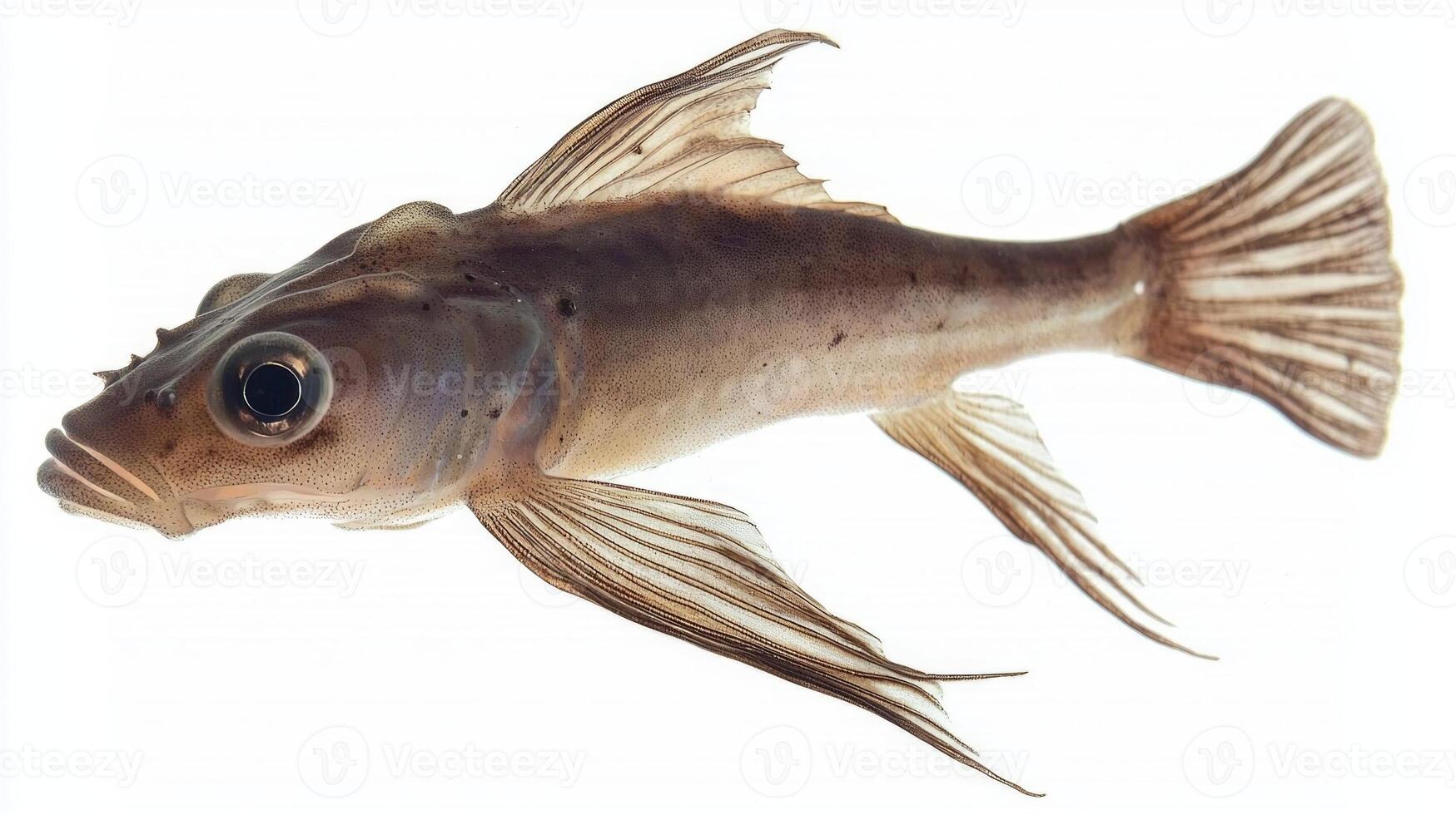 Elephantnose Fish displays its distinctive shape and fins swimming gracefully in isolation on a plain white backdrop highlighting its natural beauty. photo