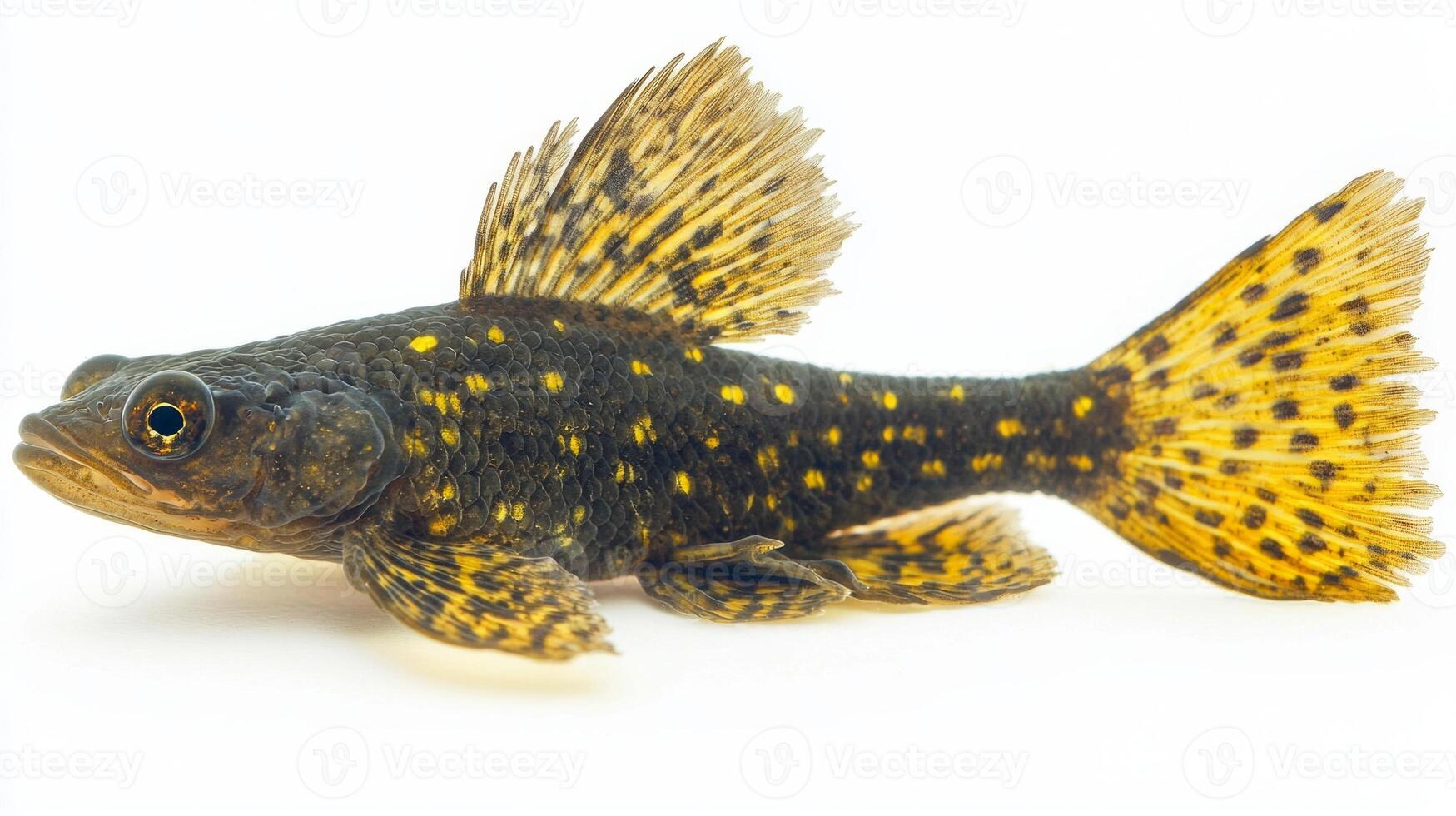 Bristlenose Pleco glides gracefully against a stark white background highlighting its unique textures and vibrant colors perfect for aquarists and enthusiasts alike. photo