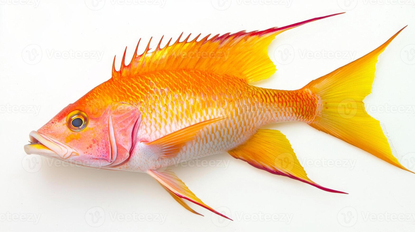 vibrant hogfish exhibits striking colors and distinct anatomical features against a pristine white backdrop emphasizing its unique characteristics and beauty. photo