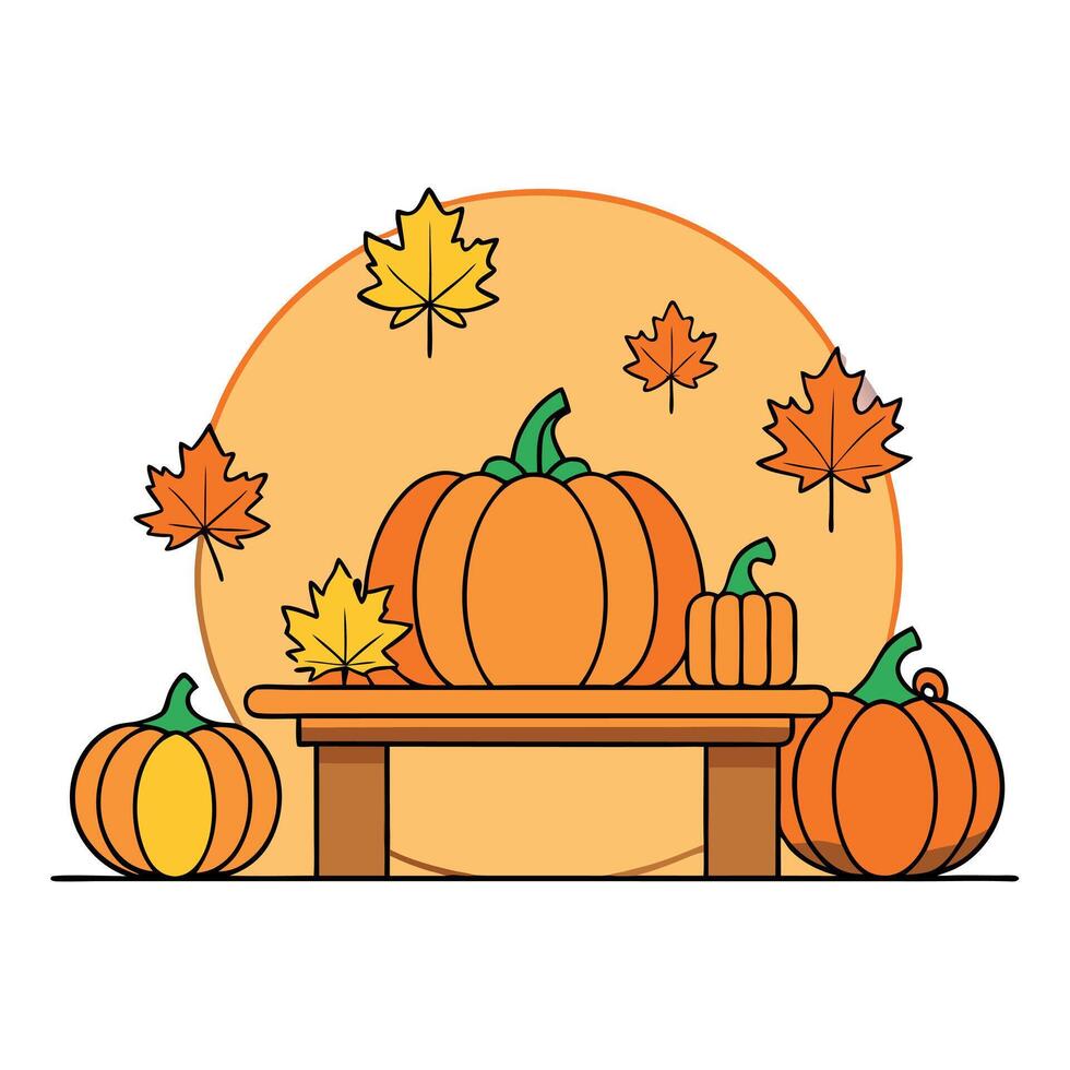 Pumpkin autumn decor flatlay on wooden table.Autumn composition. Pumpkins.fallen leaves on wooden table. Happy Thanksgiving concept. Flat lay. top view. copy space Orange Yellow fall colors vector