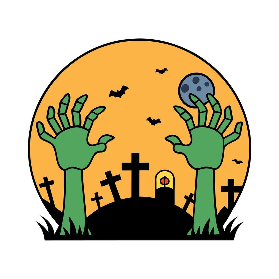 Scary halloween background with zombie hands. Horror Halloween concept vector