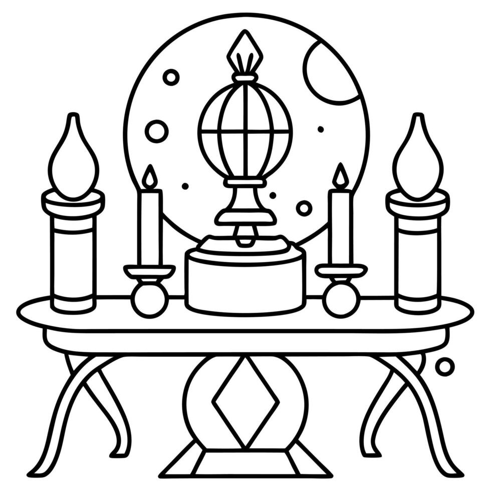 Occultist's table with crystal ball and candlesticks vector
