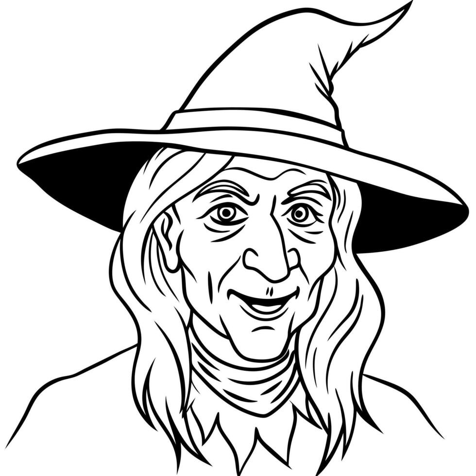 Old and scary Halloween witch with a big hat. vector