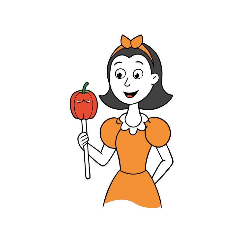 She savored the delicious halloween candy apples. vector