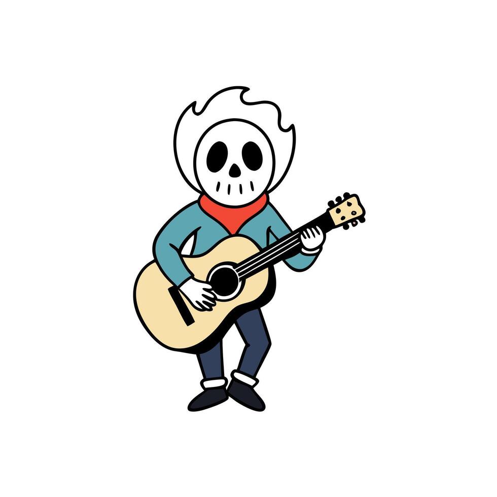 Photo of a musician with a skull face playing a guitar vector