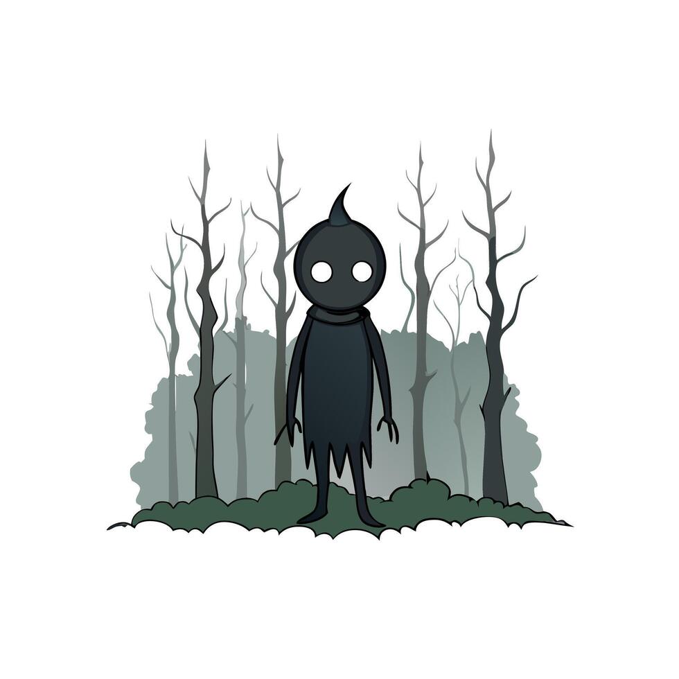 Silhouette of a creepy figure in a foggy forest. vector