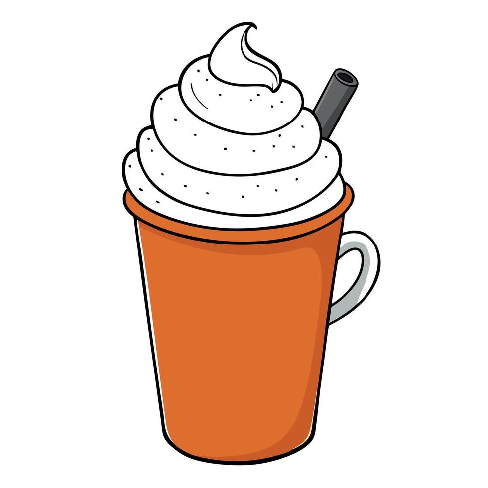 Pumpkin spiced latte garnished with whipped cream and sprinkled with cinnamon with room for text vector
