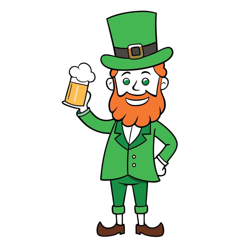 A magical leprechaun holds a glass of beer. vector