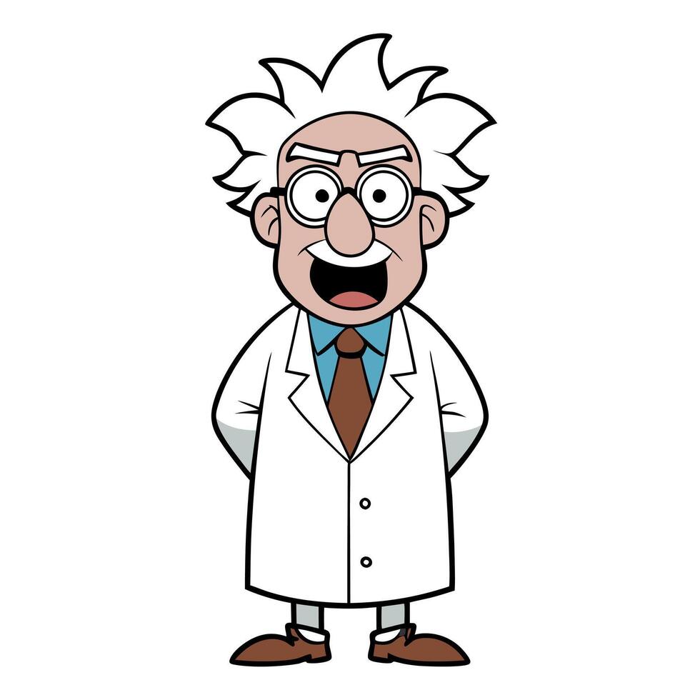 Mad scientist or crazy professor character in science lab. vector