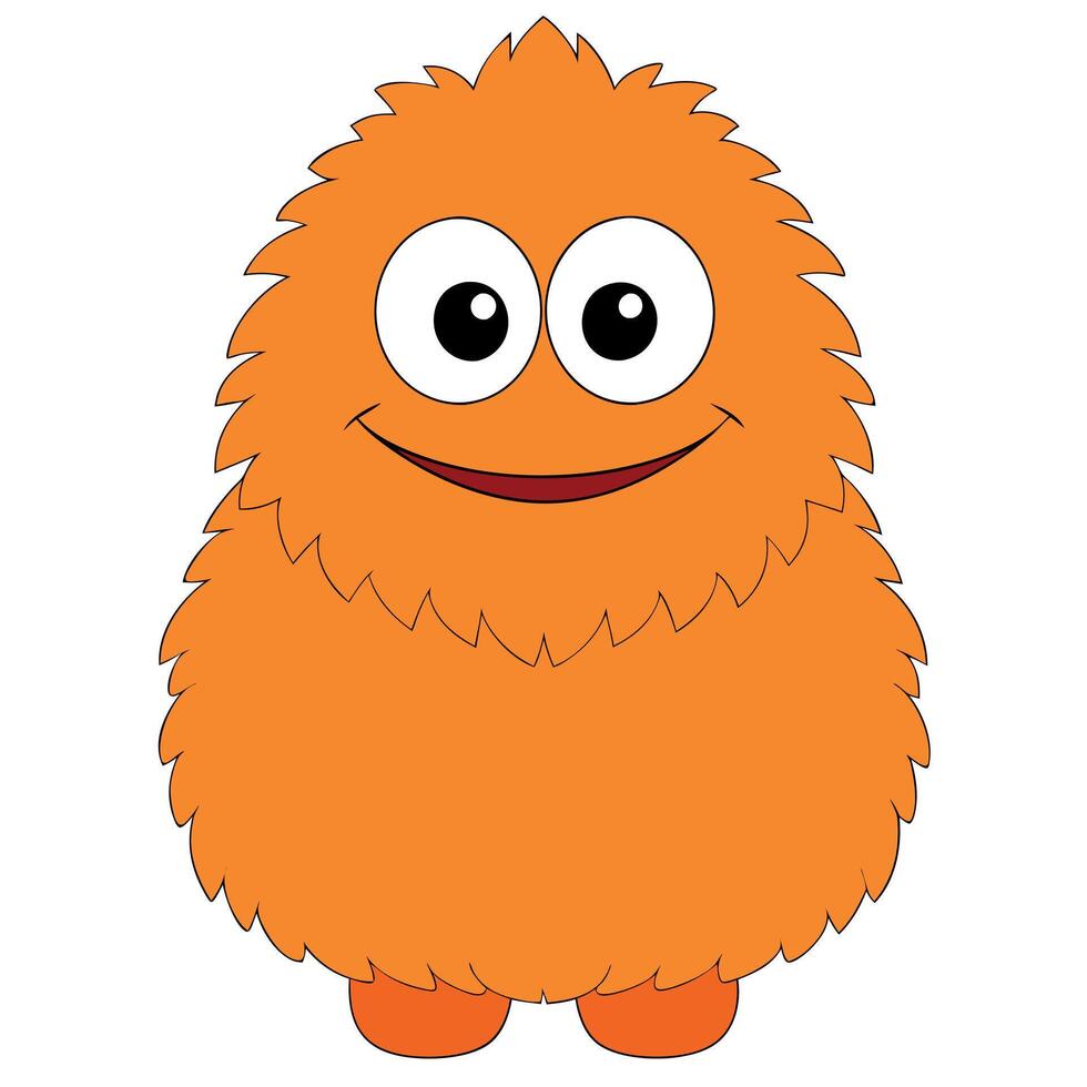 Orange fluffy cartoon character monster isolated on white background. Monster. funny mascot. 3d render illustration imitation. vector