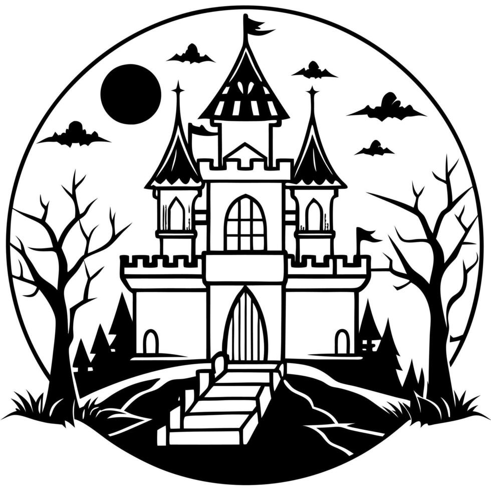 Haunted castle interior on creepy spooky night vector